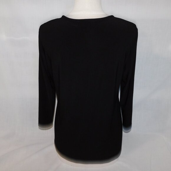 Joseph Ribkoff Knot Front Asymmetric Hem 3/4 Sleeve Top 193138 Black Womens 12 - Picture 7 of 8
